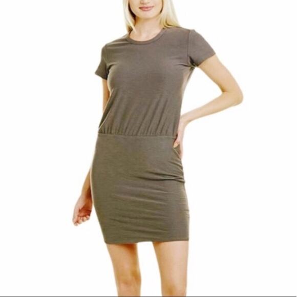 James Perse Blouson T Shirt Dress Olive Size 1 Small EUC Bodycon EUC WSVH6467CU - Picture 1 of 12